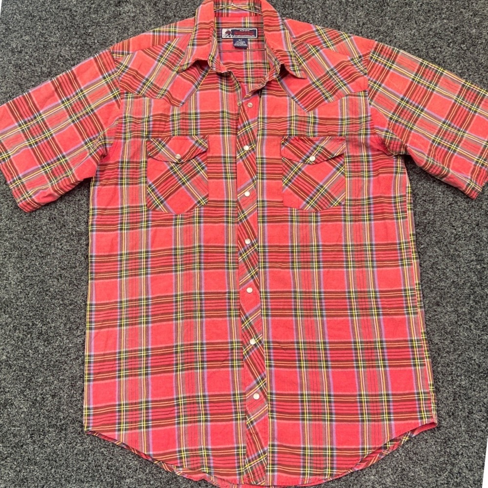 Williams Bay Mens Red Plaid Short Sleeve Western Pearl Snap Shirt Size XLT